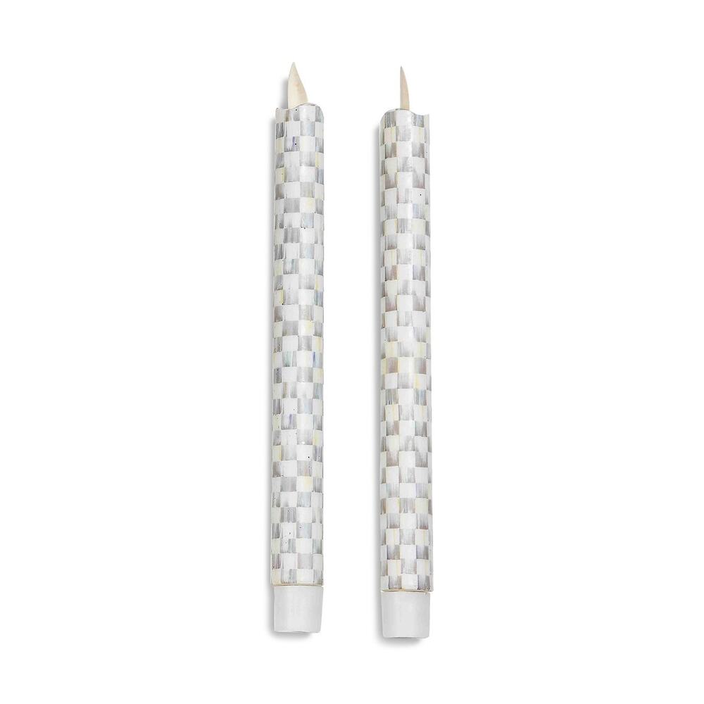 NEW Mackenzie-Childs Sterling Check Flameless Dinner Candles Set of 2